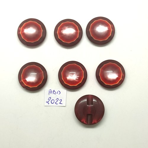 7 boutons en résine marron / bordeaux - 22mm - abd2022