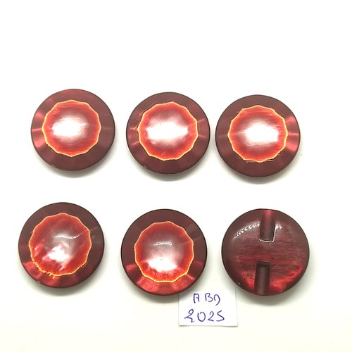 6 boutons en résine marron / bordeaux - 28mm - abd2025