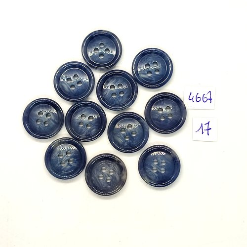 11 boutons en résine bleu / gris - 19mm - tr4667