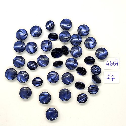 37 boutons en résine bleu - 11mm et 9x10mm - tr4667