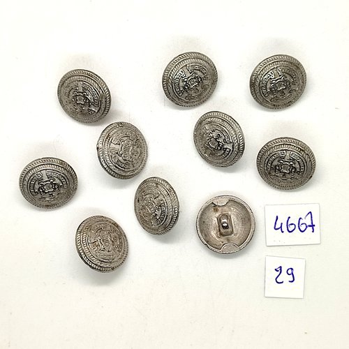 10 boutons en métal argenté - 15mm - tr4667