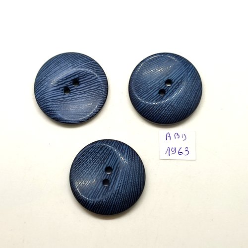 3 boutons en résine bleu - 34mm - abd1963