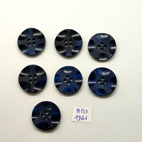 7 boutons en résine bleu foncé - 22mm - abd1961