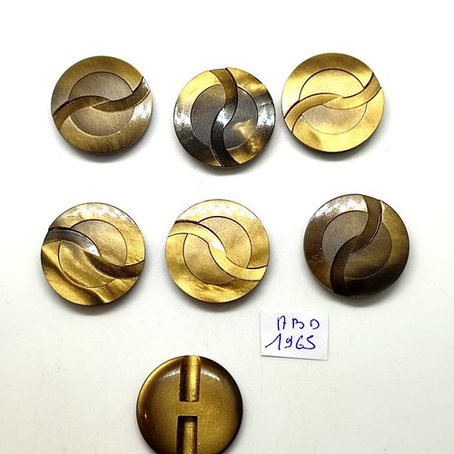 7 boutons en résine noir et or - 28mm - abd1965