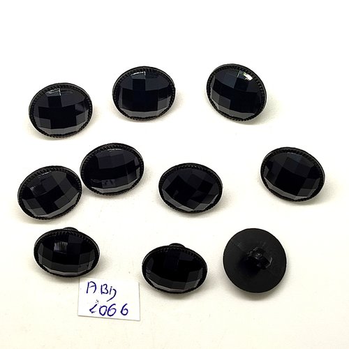 10 boutons en résine noir - 18mm - abd2066