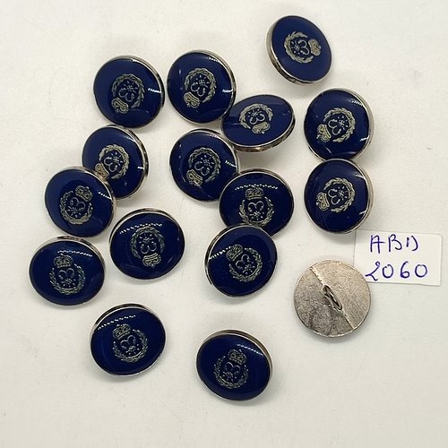 16 boutons en résine argenté et noir - 15mm - abd2060
