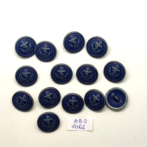 14 boutons en métal gris / bleu - une ancre - 18mm - abd2062