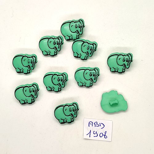 10 boutons fantaisie en résine vert et noir (éléphant) - 14x16mm - abd1908