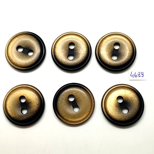 6 boutons en résine noir et doré - 34mm - tr4689