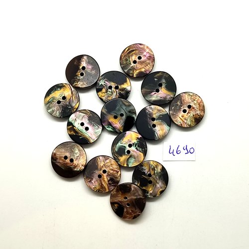 14 boutons en résine noir et doré - 18mm - tr4690