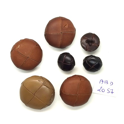 7 boutons en cuir marron 26mm - beige foncé 29mm et marron foncé 16mm - abd2057