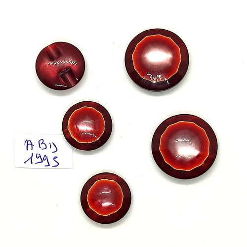 5 boutons en résine bordeaux - 22mm et 17mm - abd1995