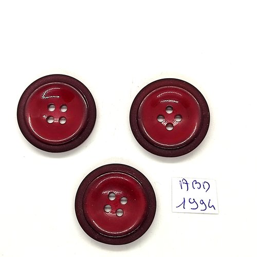 3 boutons en résine bordeaux - 27mm - abd1994