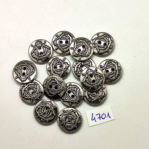 15 boutons en métal argenté - 15mm - tr4701