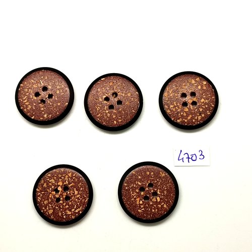 5 boutons en résine marron moucheté et noir - 26mm - tr4703