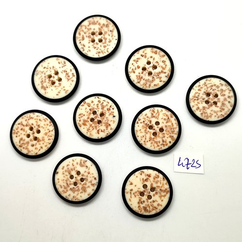9 boutons en résine beige clair et noir - 26mm - tr4725