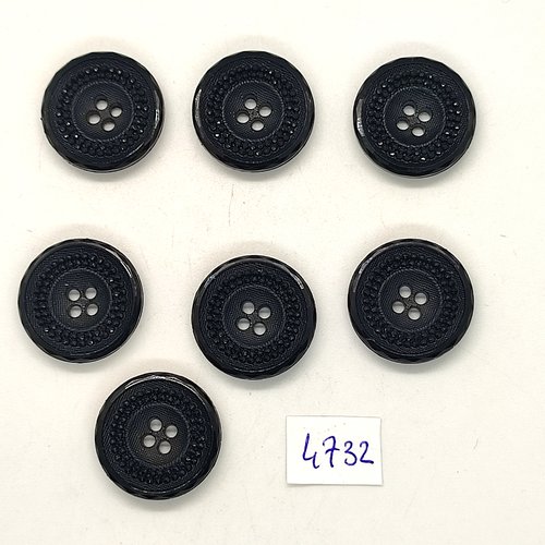 7 boutons en résine noir - 20mm - tr4732