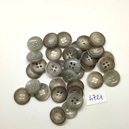 34 boutons en résine gris - 15mm - tr4721