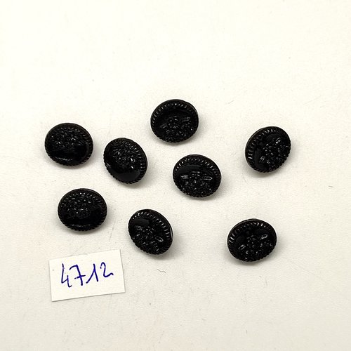 8 boutons en verre noir - 11mm - tr4712