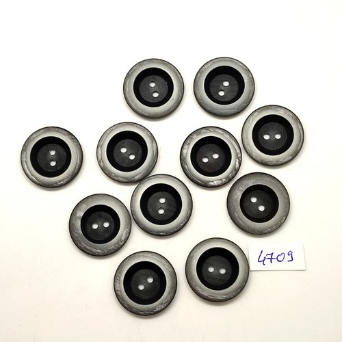 11 boutons en résine noir et gris - 22mm - tr4709