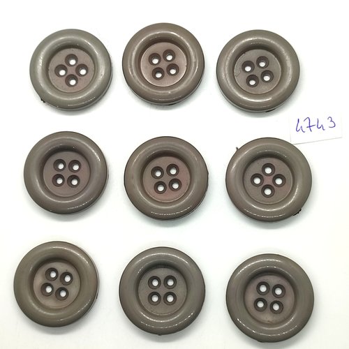 9 boutons en résine gris - 30mm - tr4743