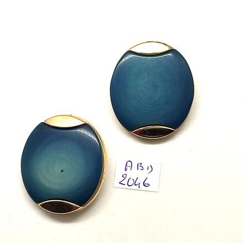 2 boutons en résine bleu / vert et doré - 29x34mm - abd2046