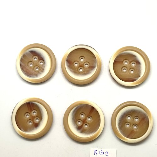 6 boutons en résine marron et beige - 28mm - abd1985