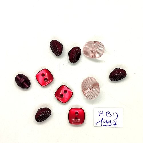 10 boutons en résine bordeaux et transparent - taille diverse - abd1997