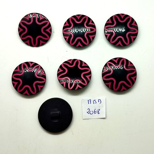 7 boutons en résine rose foncé et noir - 28mm - abd2068
