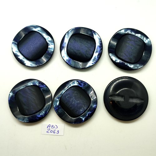 6 boutons en résine  bleu foncé - 38mm - abd2069