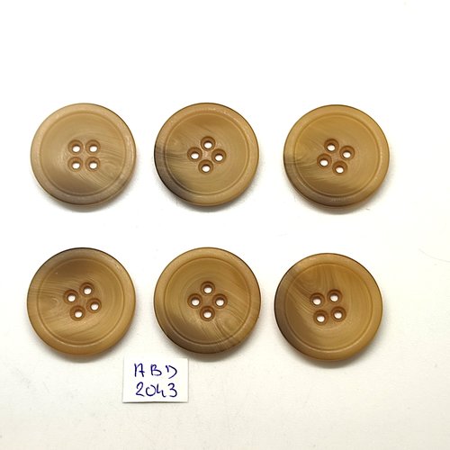 6 boutons en résine beige foncé - 25mm - abd2043