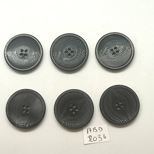 6 boutons en résine gris - 27mm - abd2036