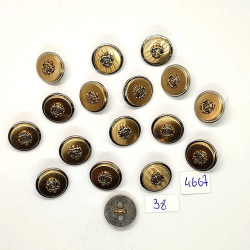 17 boutons en métal argenté et doré - 15mm - tr4667