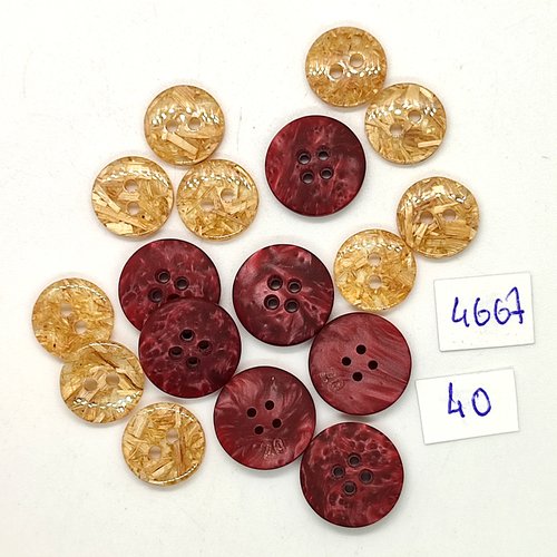 17 boutons en résine jaune et violet clair - 12mm et 15mm - tr4667