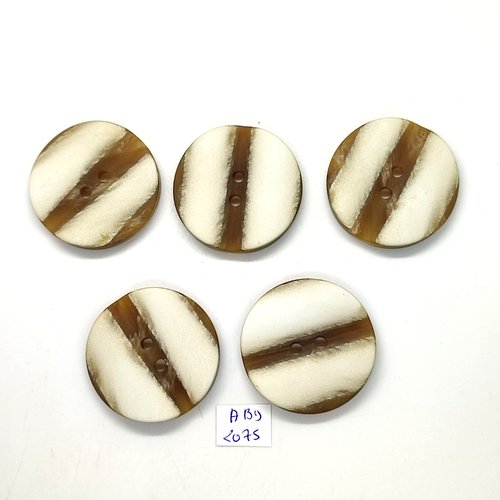 5 boutons en résine beige et blanc cassé - 38mm - abd2075