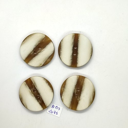 4 boutons en résine beige et blanc cassé - 38mm - abd2075