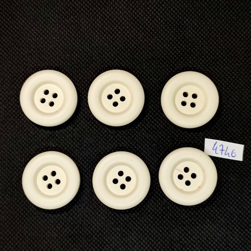 6 boutons en résine blanc - 27mm - tr4746