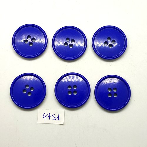 6 boutons en résine bleu - 28mm - tr4751