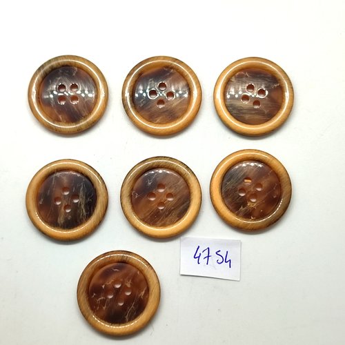 7 boutons en résine marron / orange foncé - 27mm - tr4754