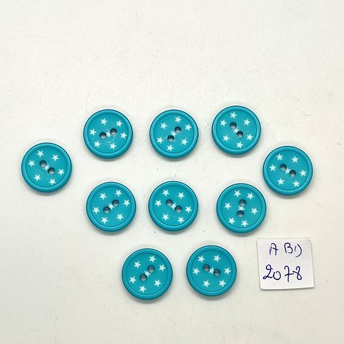 10 boutons fantaisie en résine bleu clair et étoile blanche - 15mm - abd2078