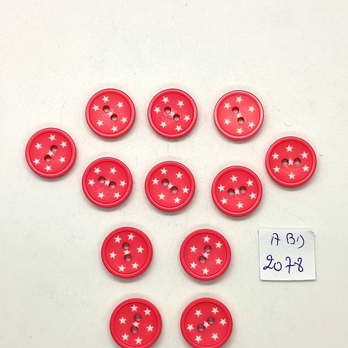 12 boutons fantaisie en résine rose et étoile blanche - 15mm - abd2078