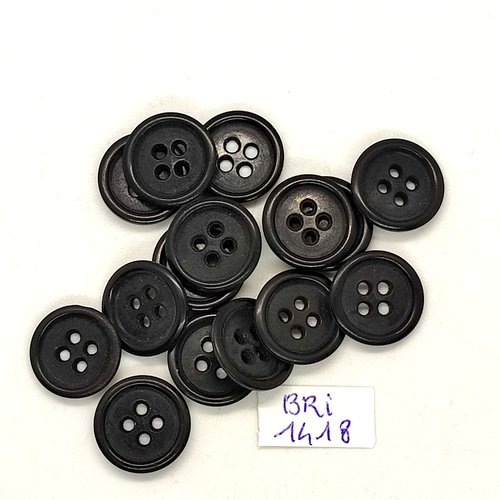 15 boutons en résine noir - 15mm - bri1418