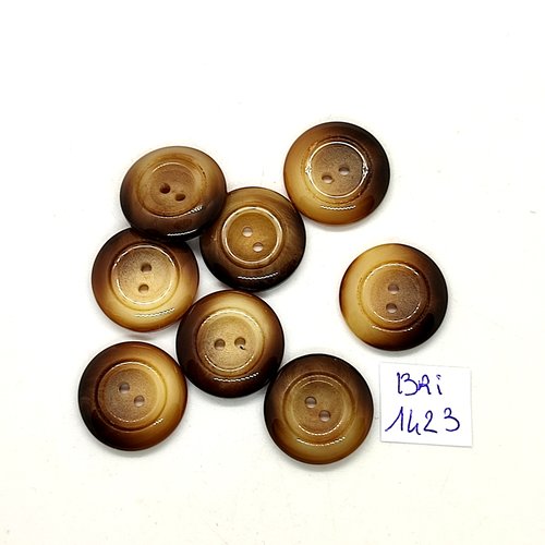 8 boutons en résine marron et beige - 18mm - bri1423