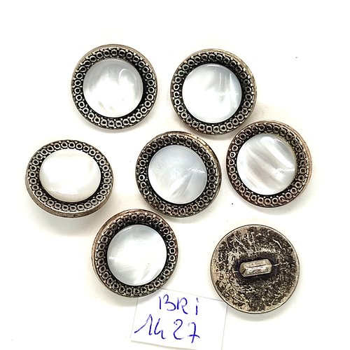 7 boutons en résine argenté et blanc - 18mm - bri1427