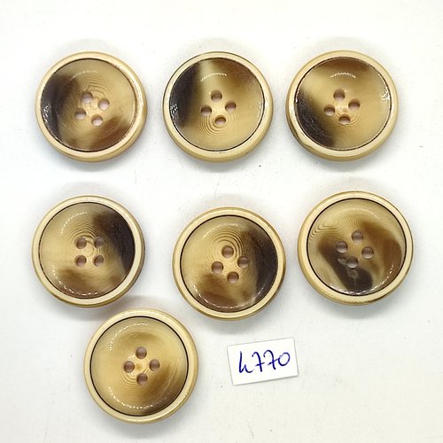 7 boutons en résine beige et marron - 28mm - tr4770