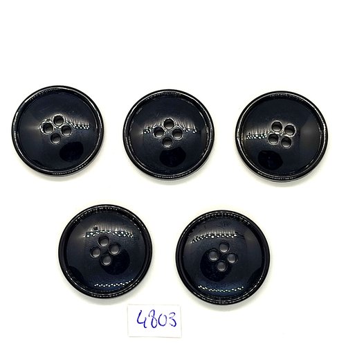 5 boutons en résine noir - 27mm - tr4803