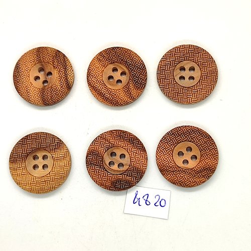 6 boutons en bois marron - 23mm - tr4820