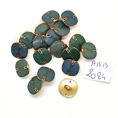 18 boutons en résine vert et doré - 12x12mm - abd2084