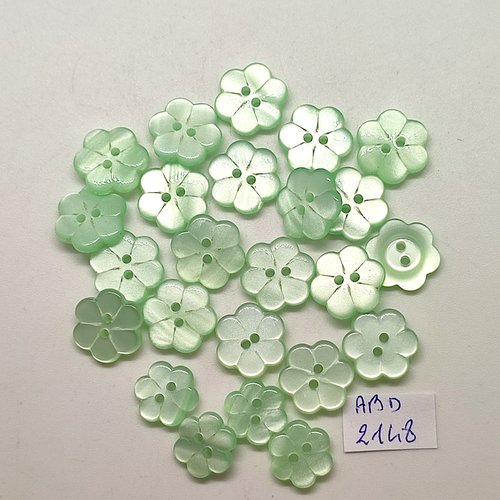 24 boutons en résine vert clair fleur - 12mm et 15mm - abd2148