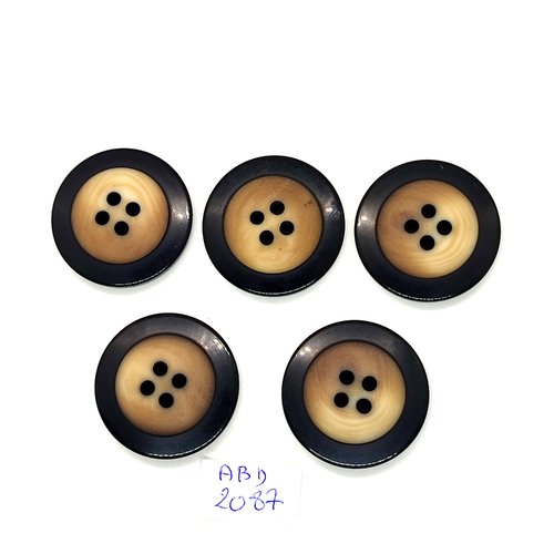 5 boutons en résine marron et noir - 30mm - abd2087